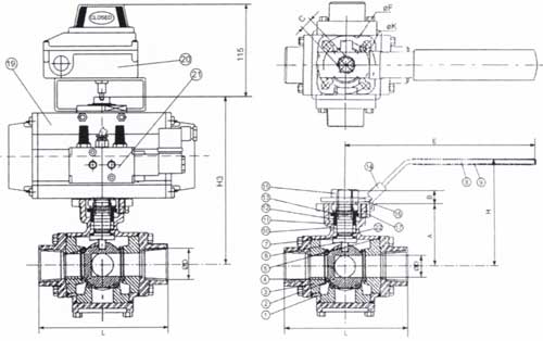 氣動四通球閥 HS-404/DA/SR